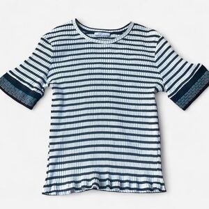 Zara Striped Ribbed Top with Bell Flared Mermaid Detail Sleeves •Size XL